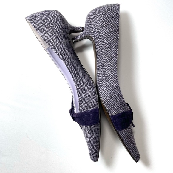 Boden Purple Plaid Tweed Kitten Heel Velvet Bow Pointed Heels 40 9usa - Picture 7 of 13